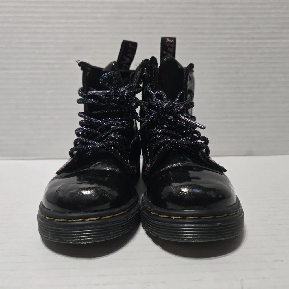 Dr. Martens 1460 J Toddler Boots Black Lightshow Sparkle Rainbow Side Zip Size 8